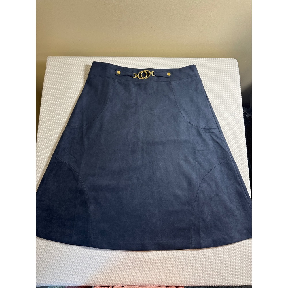 Marc New York Skirt Womens XL A-Line Navy Blue Faux Suede Buckle EUC Andrew Marc